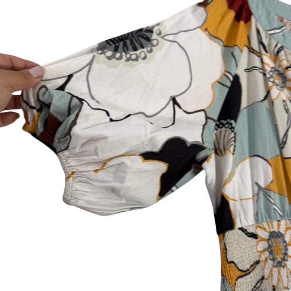 Anthropologie Conditions Apply Floral Puff Sleeve Smocked Midi Dress Size 8 - Picture 5 of 7